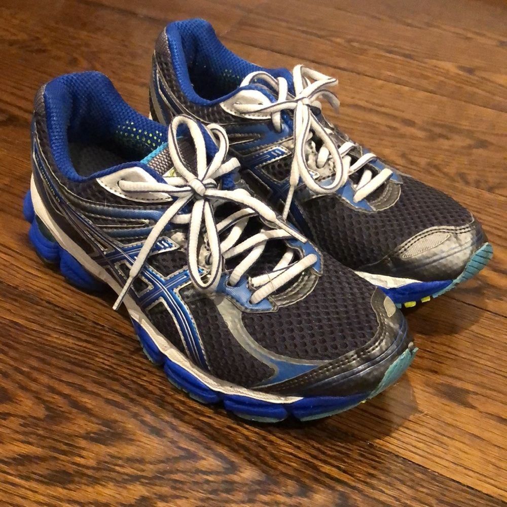 ASICS GEL CUMULUS 14 Womens Blue Silver White Running Shoes Sz 8-1/2